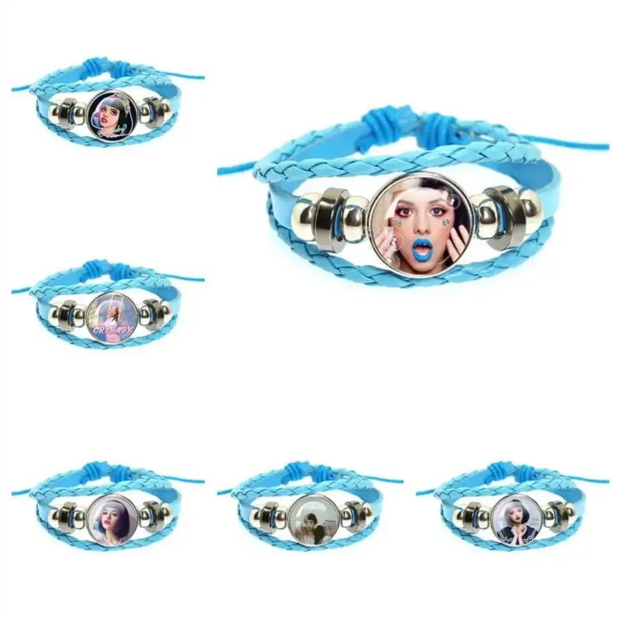 Singer Melanie Martinez Crybaby Blue Leather Bracelets Album Pattern Glass Dome Cabochon Bangles Music Artist Jewelry Fans Gifts