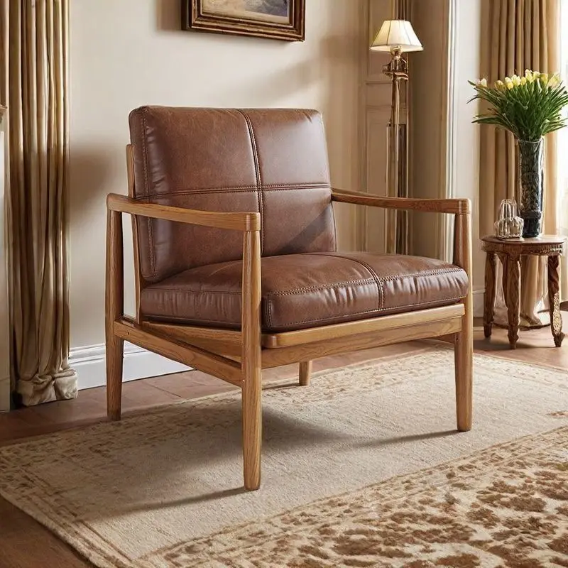 

Stylish & Cozy Leather Armchair for Home | Handcrafted with Durable Wooden BaseIdeal Modern Lounge Chair for Living Room