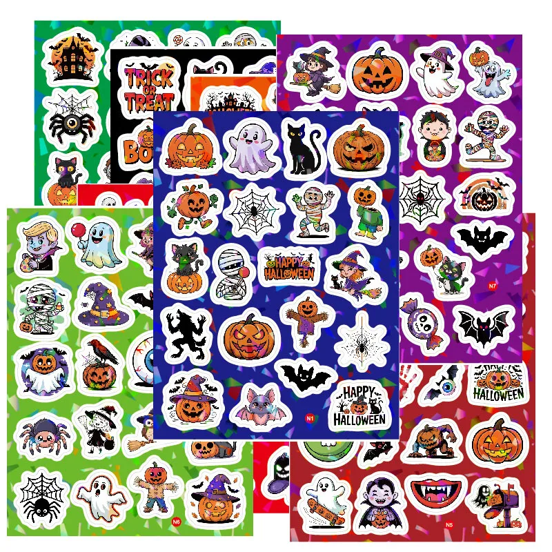 160 stücke Neue Halloween Aufkleber 8 Blätter Kinder Laser Cartoon Aufkleber Holographische Abnehmbare Wasserdichte Tasse Schreibwaren Aufkleber DIY