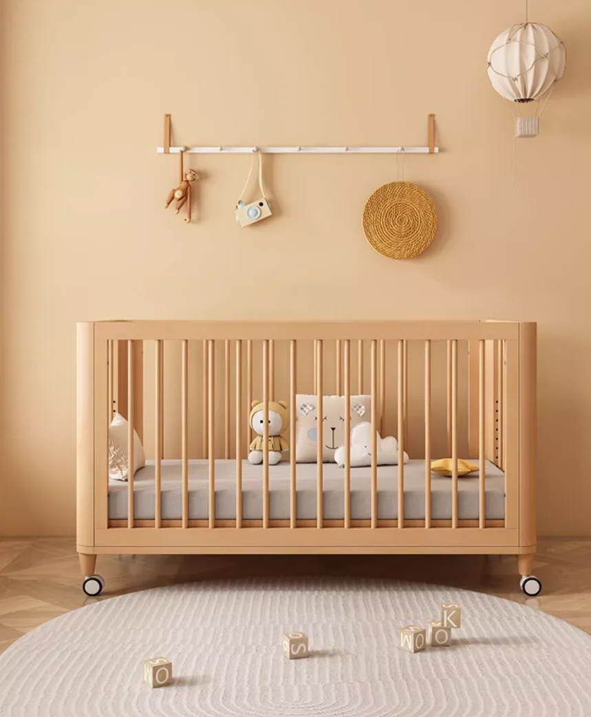 New baby crib splice queen bed Movable solid wood male and female baby crib splice bed extra wide bed with guardrail small bed