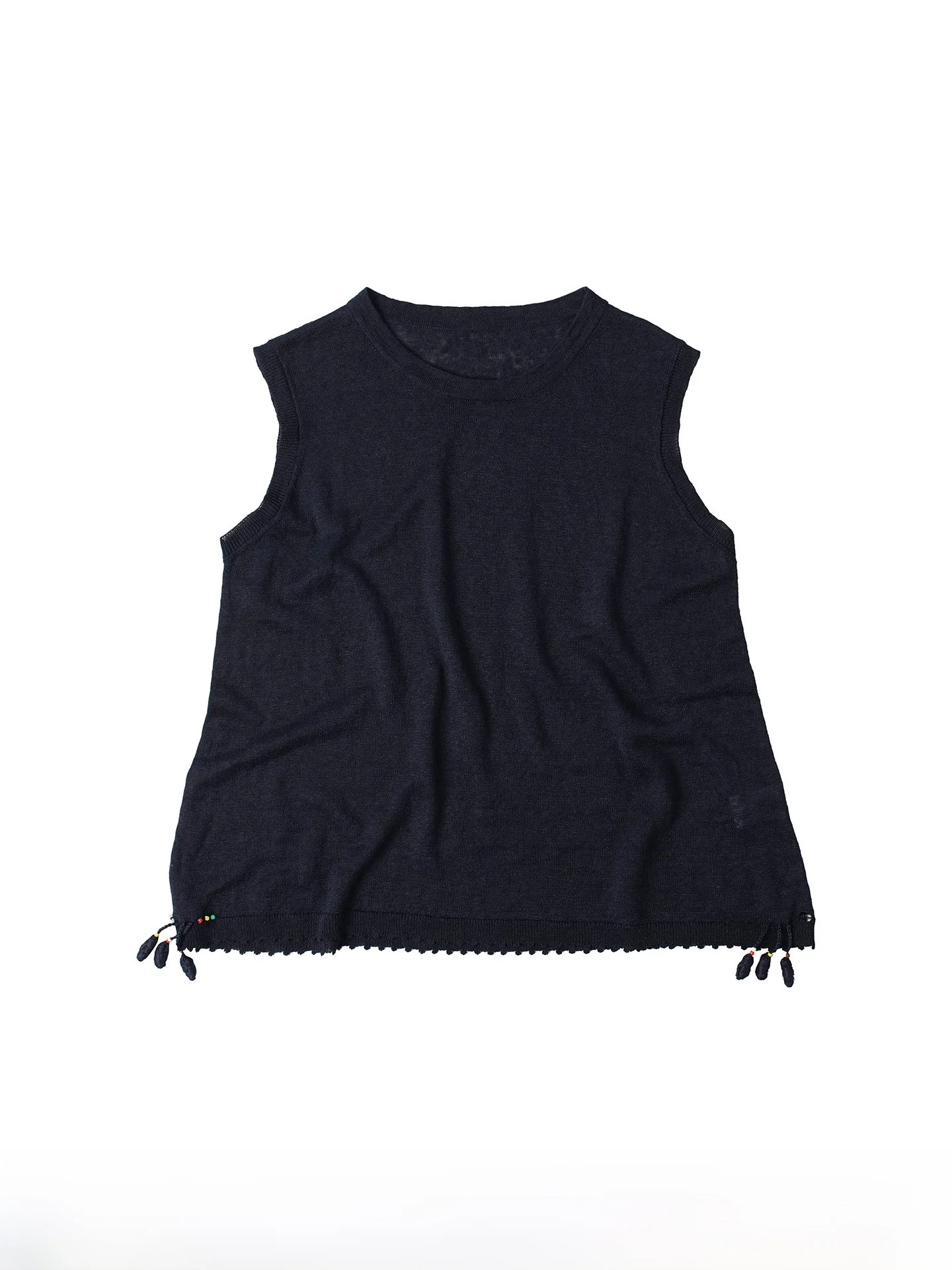 Zhou Xiaoya, nuevo diseño de verano, chaleco de punto de lino con cuello redondo, ropa de abrigo para mujer, corte holgado informal, color azul clásico