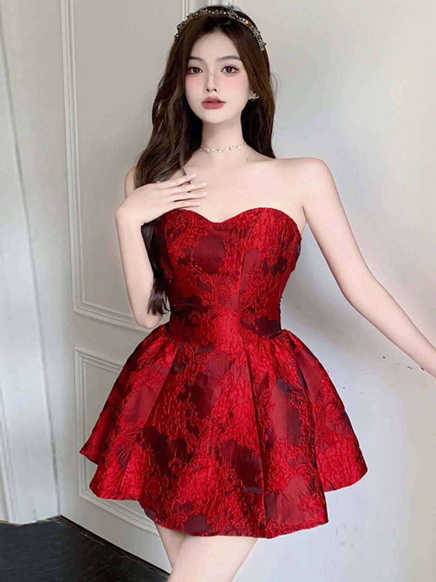 

Сексуальное ретро-платье с вышивкой, без бретелек, с завышенной талией, пышной юбкой, для женщин, на день рождения, вечернее, с запахом на груди