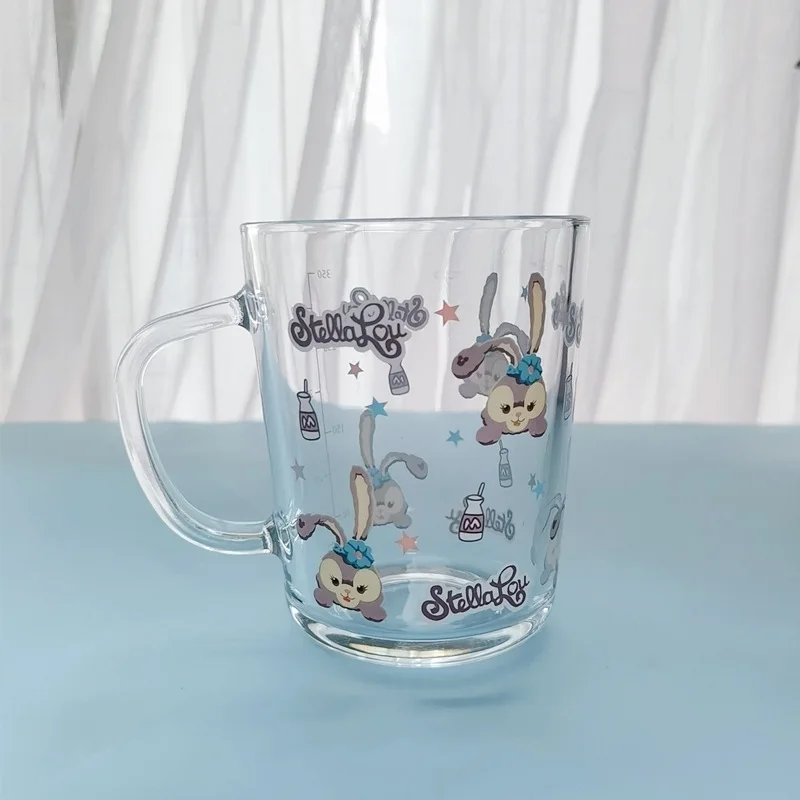 

Disney Stellalou Cartoon Glass Cup Milk Breakfast Cup Printed Graduated Straw Cup with Lid Spoon Dessert Cup Girl Gift Wholesale