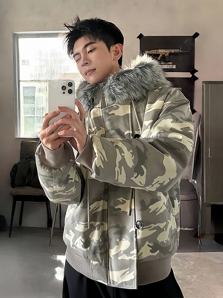 

Cleanfit Camouflage Cotton Jaet Men's Thiened Winter Coat with Fur Collar American Sle Workwear Casual Outerwear