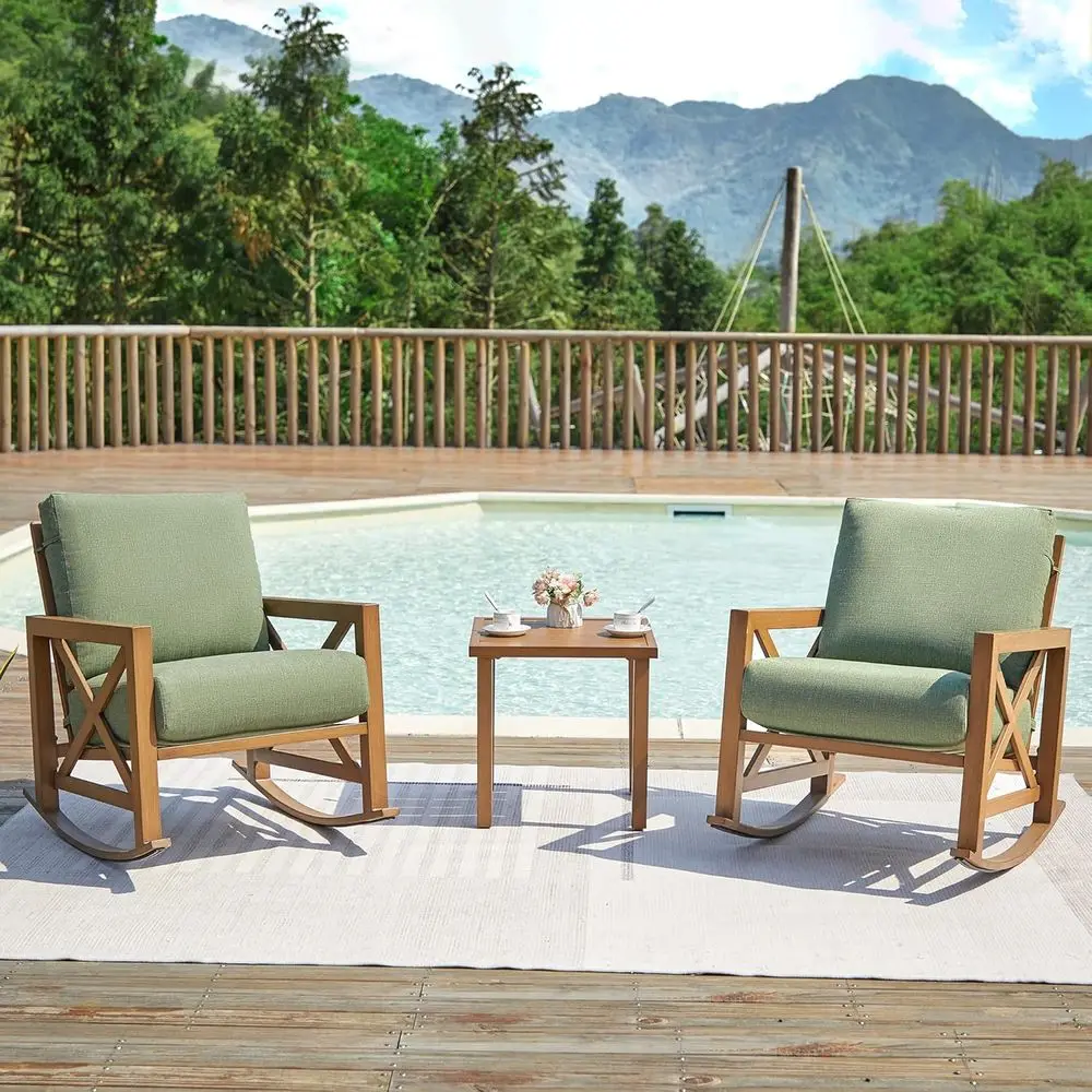 

Rocking Bistro Set, 3 Piece Outdoor Patio Contion urniture Set with 2 Rockers and 1 Metal Coee Table with Thick Cushions or Back