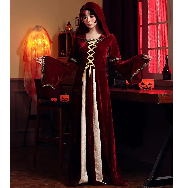 Retro Mittelalter Kostüm Gothic Sle k Red Court Dr Bühnenauftritt Halloween Outfit Damen Ethnische Kleidung Bühnenkostüm