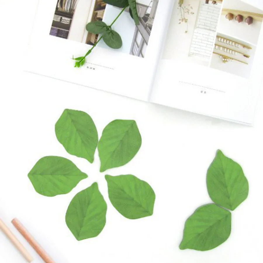 50 Sheets/Pad Creative Green Leaf Shaped Sticky Notepad, Photo Wall Refrigerator Decoration Sticker, Novelty Memo Note Pad for H image 3