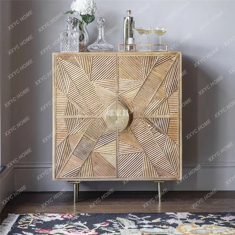

H2H neoclassical solid wood carving flower dining side cabinet light luxury retro