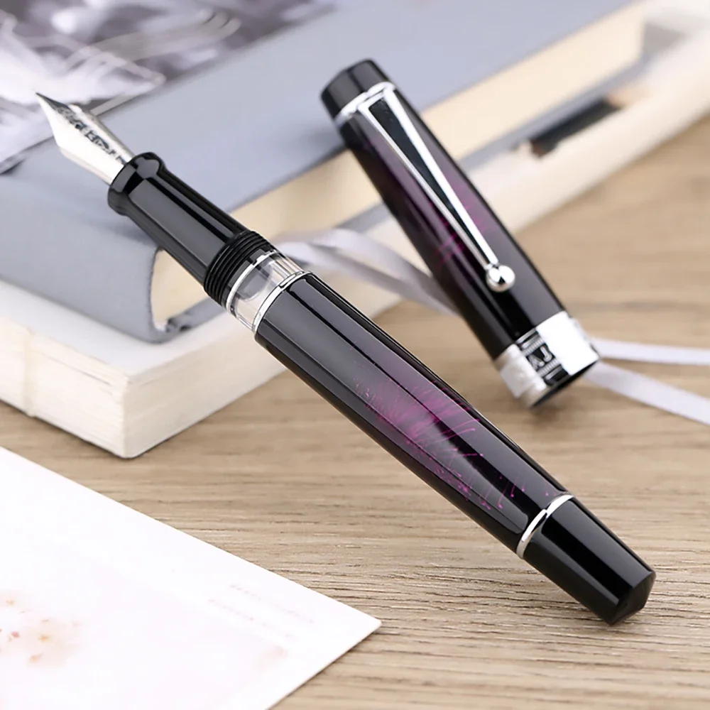 MAJOHN  T5 Piston Fountain Pen Fireworks Purple Metal Iridium EF/F/M 0.38/0.5/0.7mm Large-Capacity Writing Office Pen