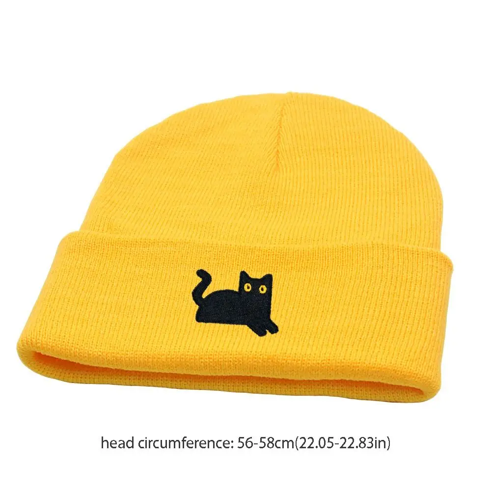 Modische, niedliche, bestickte Katzen-Strickmütze, warme, bestickte Strickmütze, dicke Wollmütze für den Winter, Herbstmütze – Detail 1