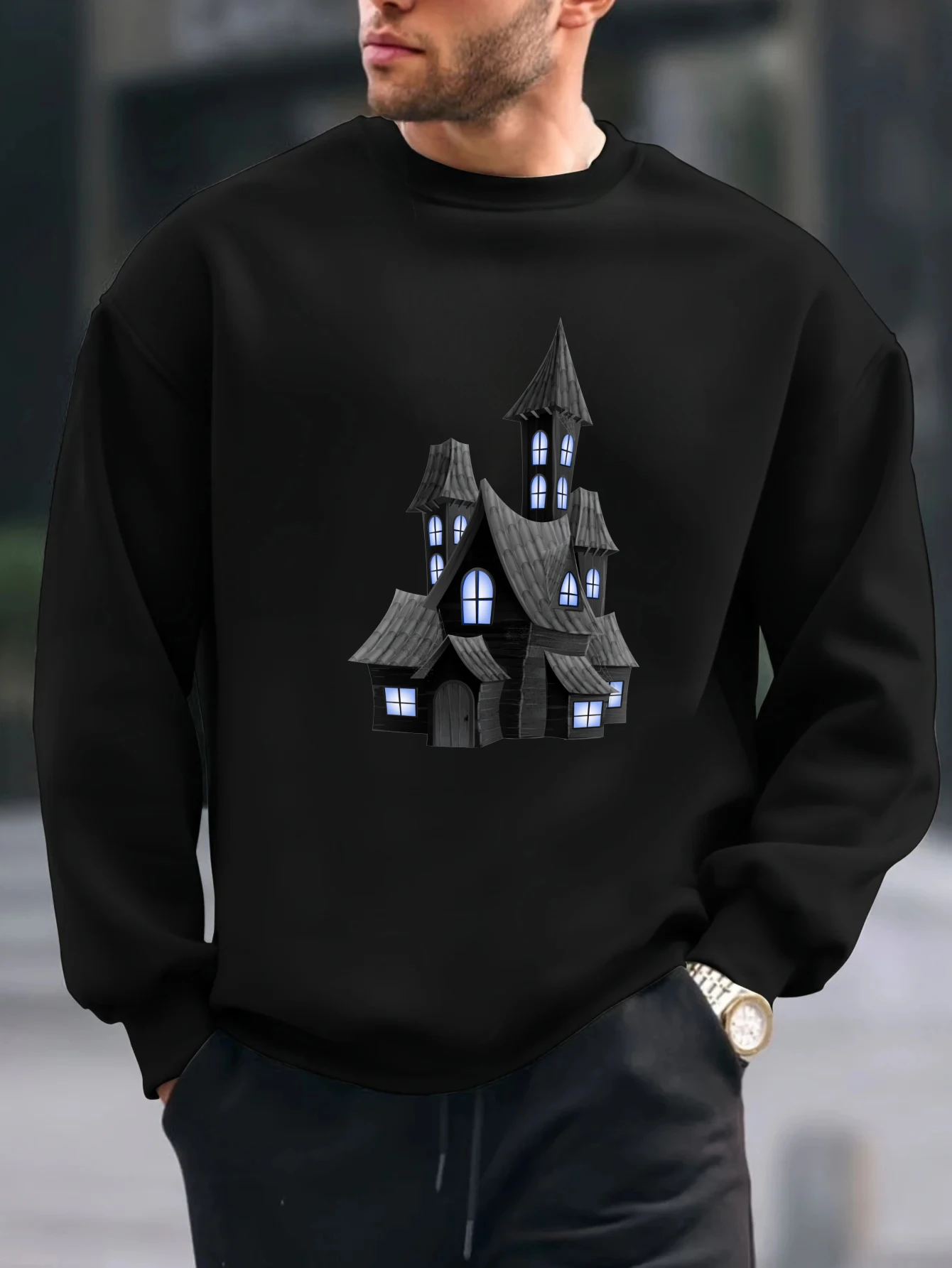 

2025 синие легкие топы с принтом граффити и замком, повседневная мужская толстовка с длинными рукавами, весенне-осенняя толстовка с капюшоном, модный дизайн, костюмы