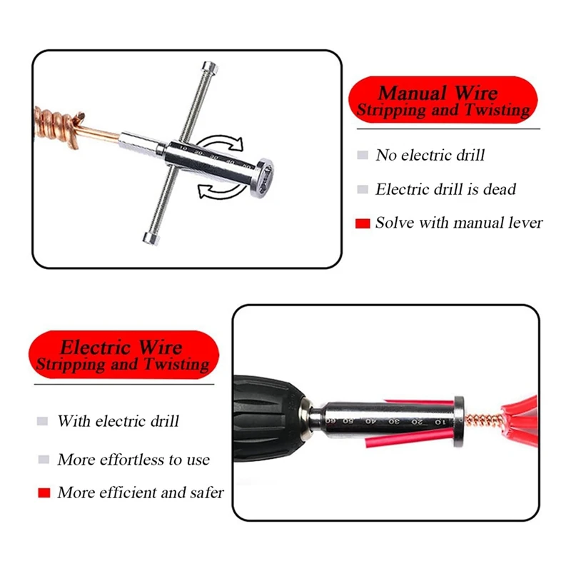 Wire Stripping And Twisting Tools For Drilling, Manual Wire Stripper And Wringer, 2-6Directions Simultaneous Stripping 2Pc