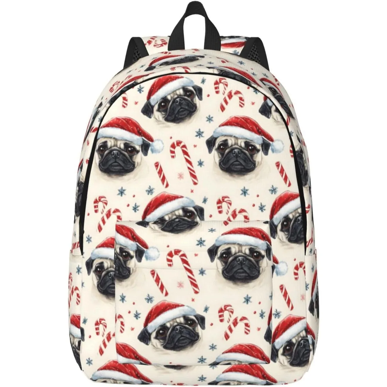 

Christmas French Bulldogs Print Lightweight Canvas Backpack, Backpack For Women Men Couples, Travel Laptop Bag