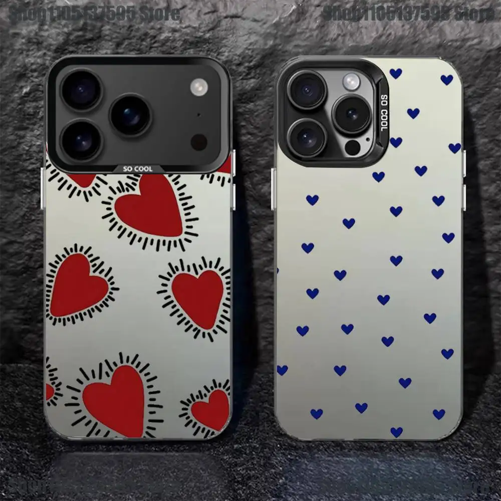 

Ins Silver Graffiti Heart Phone Case For iPhone 17,16,15,14,13,12,11,Pro,XS,Max,Plus,Mini,SE4,E Black Matte Shockproof Cover
