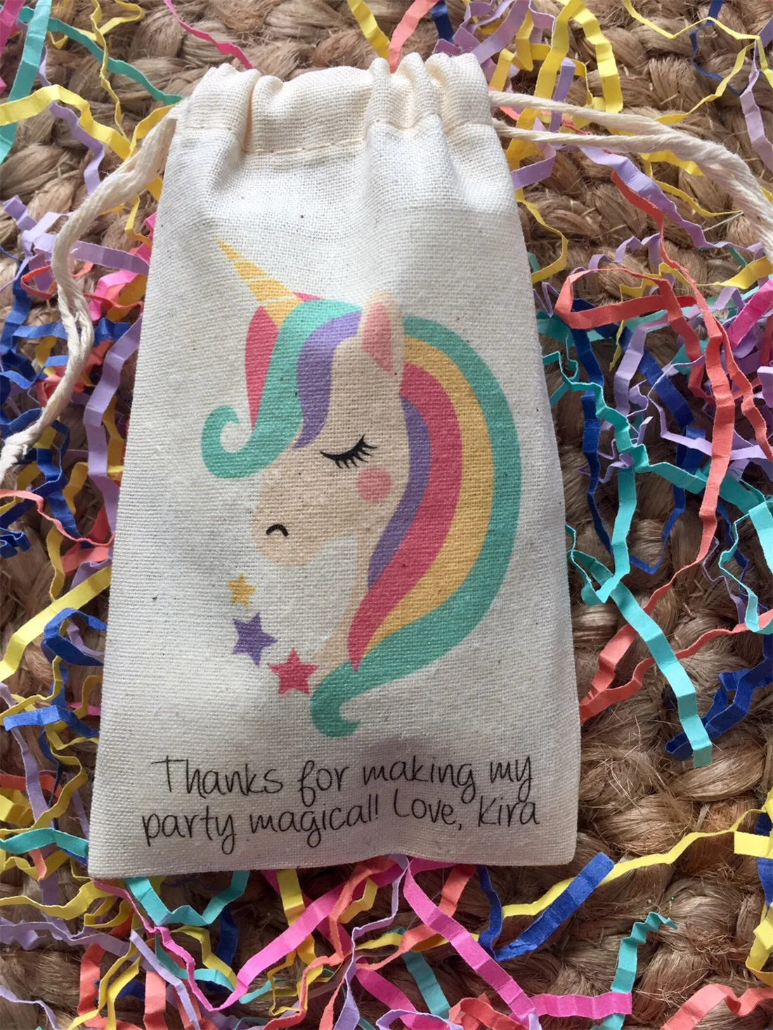 20pcs Personalized Unicorn Party Favors - Custom Muslin Cotton Bags