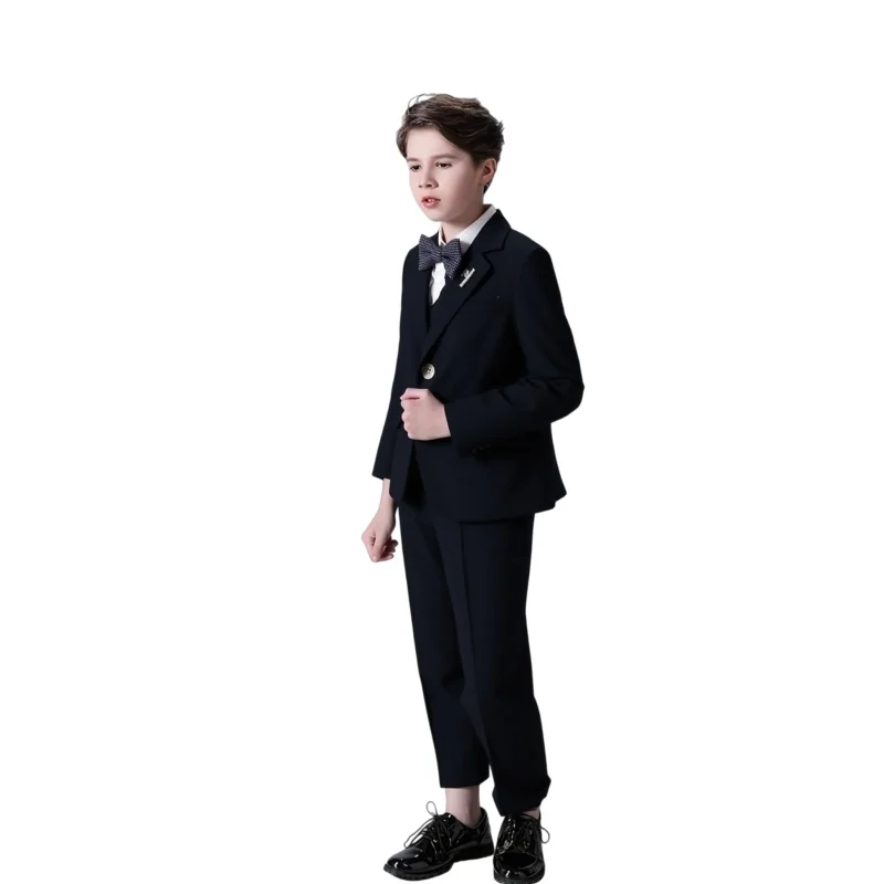 Boys Wedding Birthday Party Outfit Children's Piano Performance Costume Kids Blazer Vest Pants Bowtie 4Pieces Clothes Set
