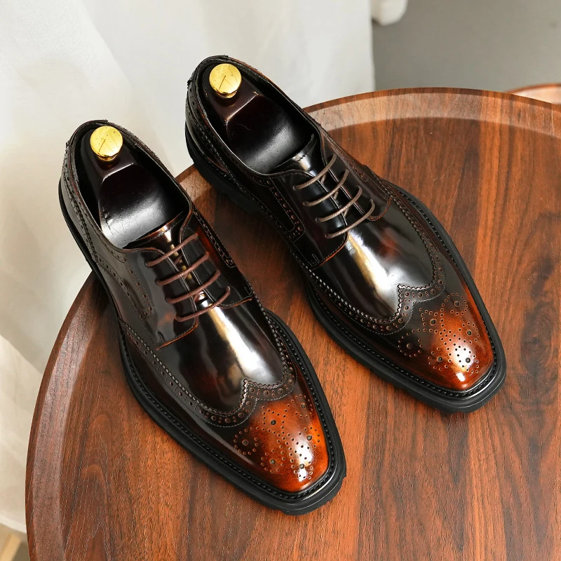 

Men's Genuine Leather Vintage High Quality Shoes Luxury Classic Formal Dress Elegant Gentleman Italian Black Natural Cowhide