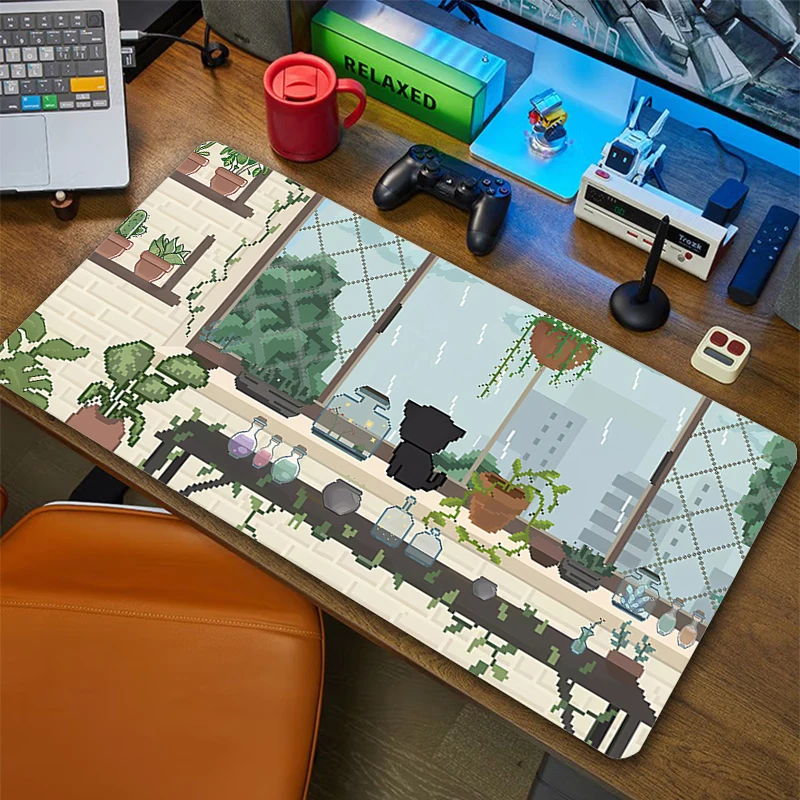 Grand tapis de souris Anime Gamer, chat de dessin animé, doux, Kawaii, sous-souris, tapis de clavier, polymères non ald, descriptif XXXL