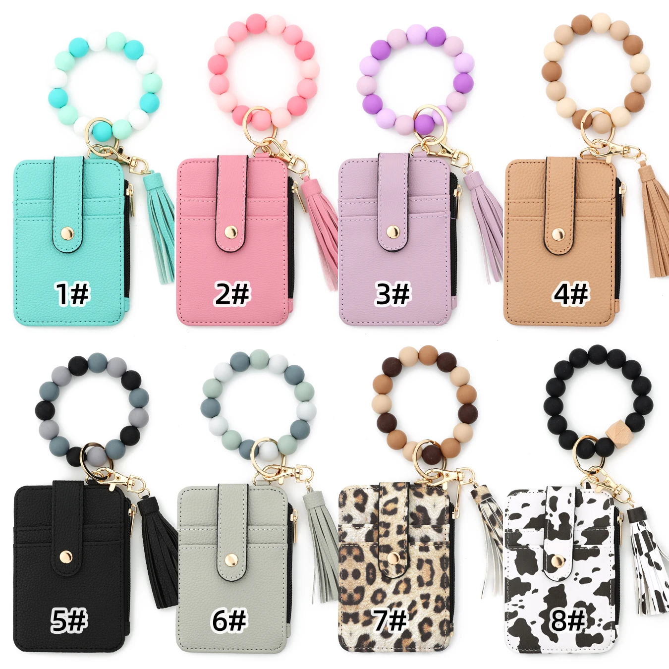 2025Key Ring Bangle Purse Designer Leopard Leather Card Holder Silicone Beaded Credit Cards Keychain Wallet