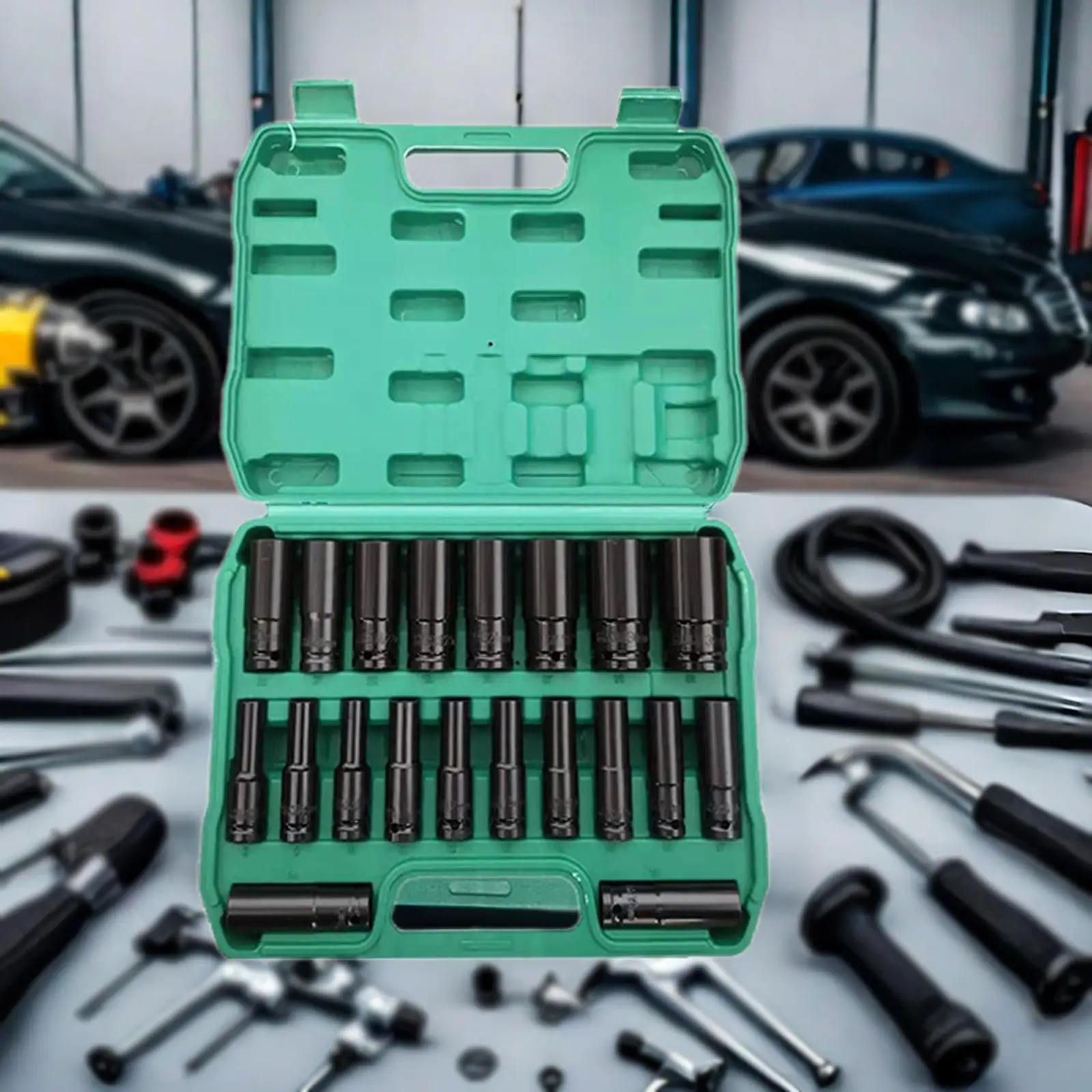 Universal Drive Impact Socket Set Multi Size Steel Car Repair Tool Kit Black Case for Workshop