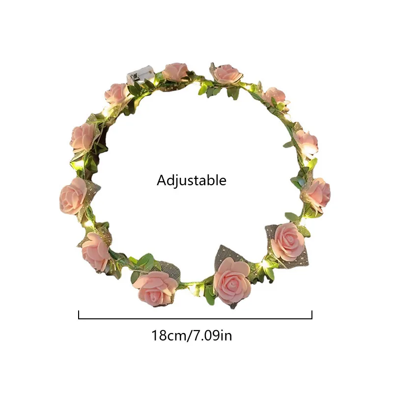 1Pcs LED Light Wreath Headband Artificial Flowers Garland Fairy Crown Glow Hairband For Women Wedding Party Hair Accessories