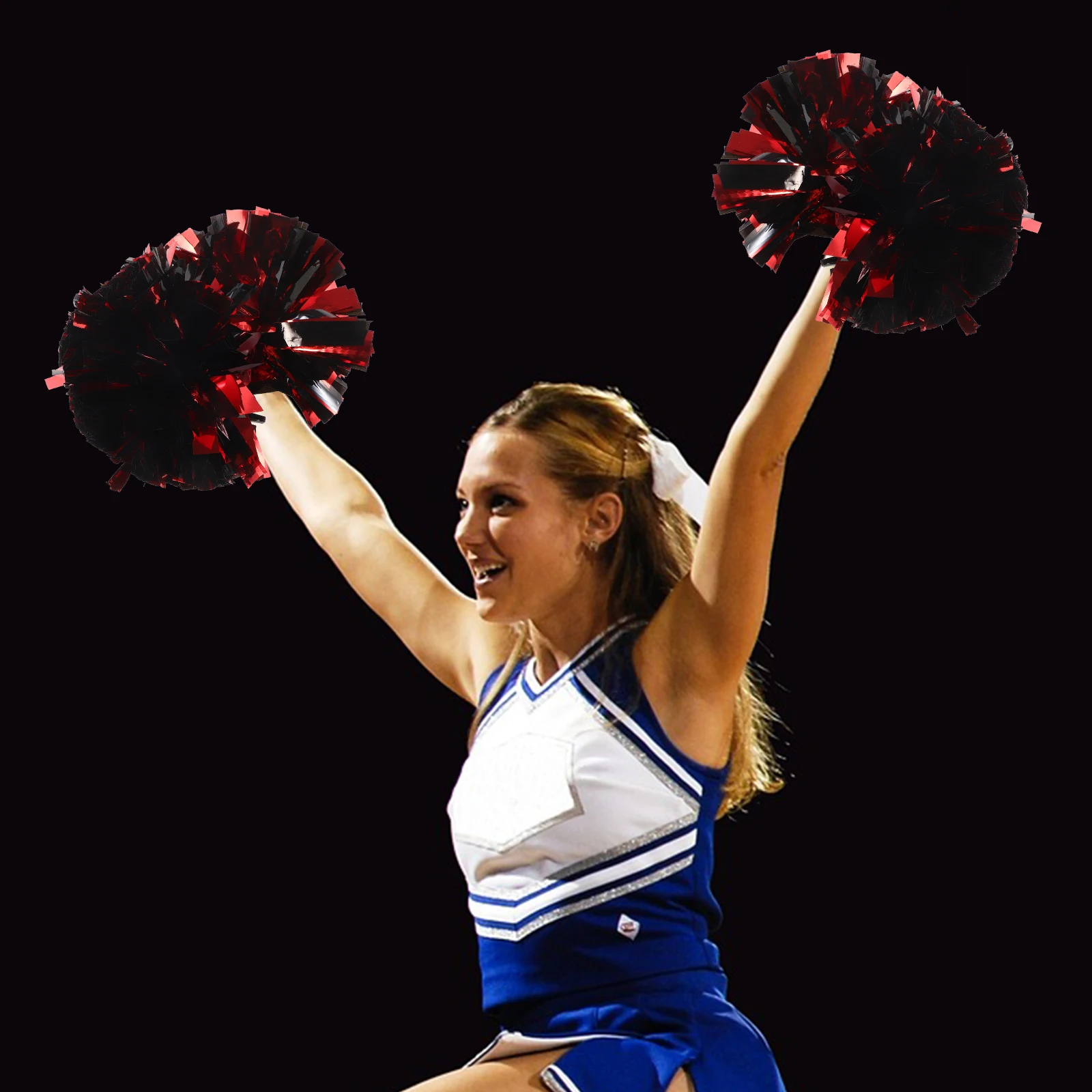 

2 Pcs Cheerleading Pom Poms 4 Inch Black Red PET Material Durable Reusable Dance Props Team Sports Accessories