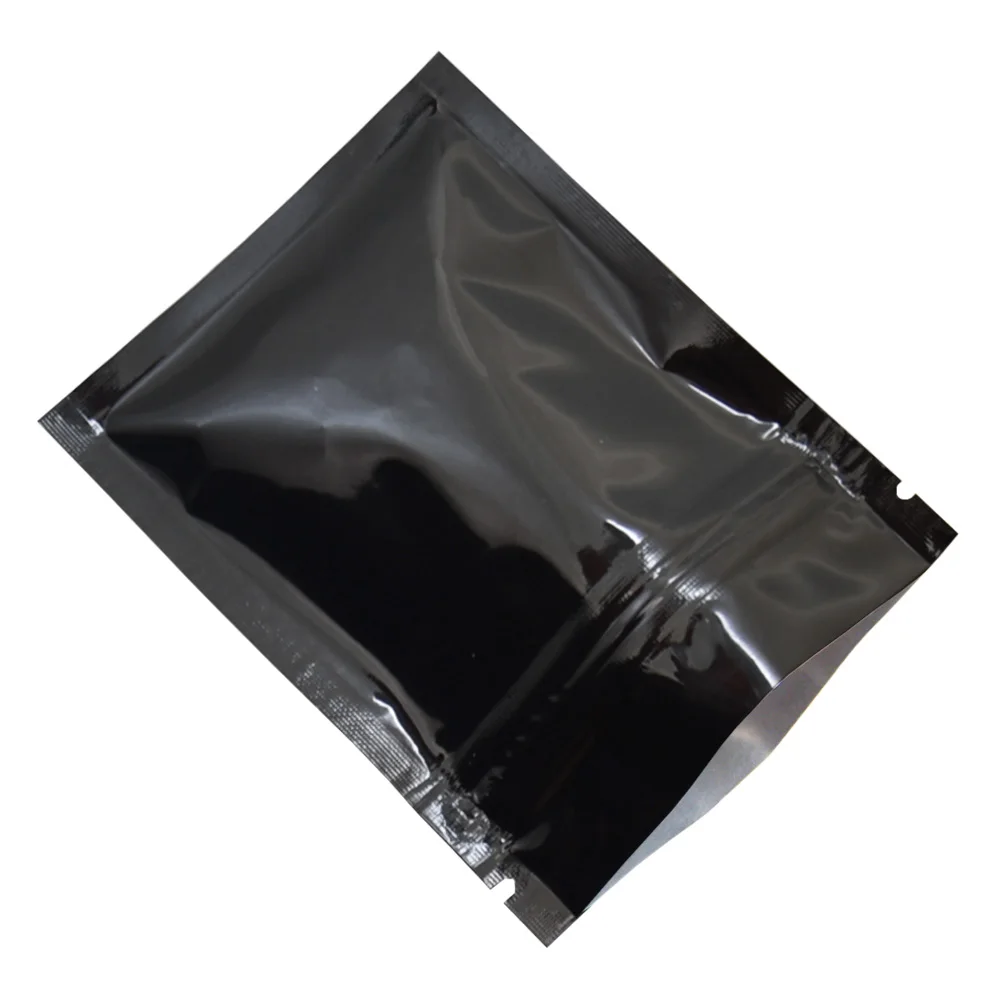 Glossy Black Ziplock Self Sealable Aluminum Packaging Bag Scented Tea Food Snacks Packing Mylar Foil Pouch With Zipper Top