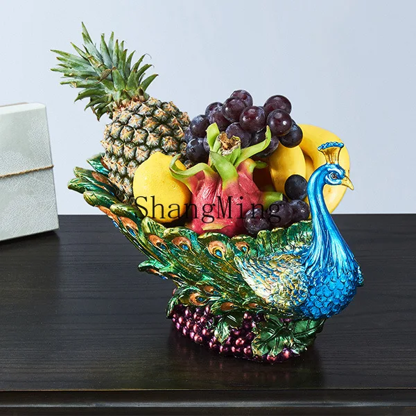 

SM home desktop peacock fruit plate TV cabinet entrance decorative fruit plate storage resin ornament