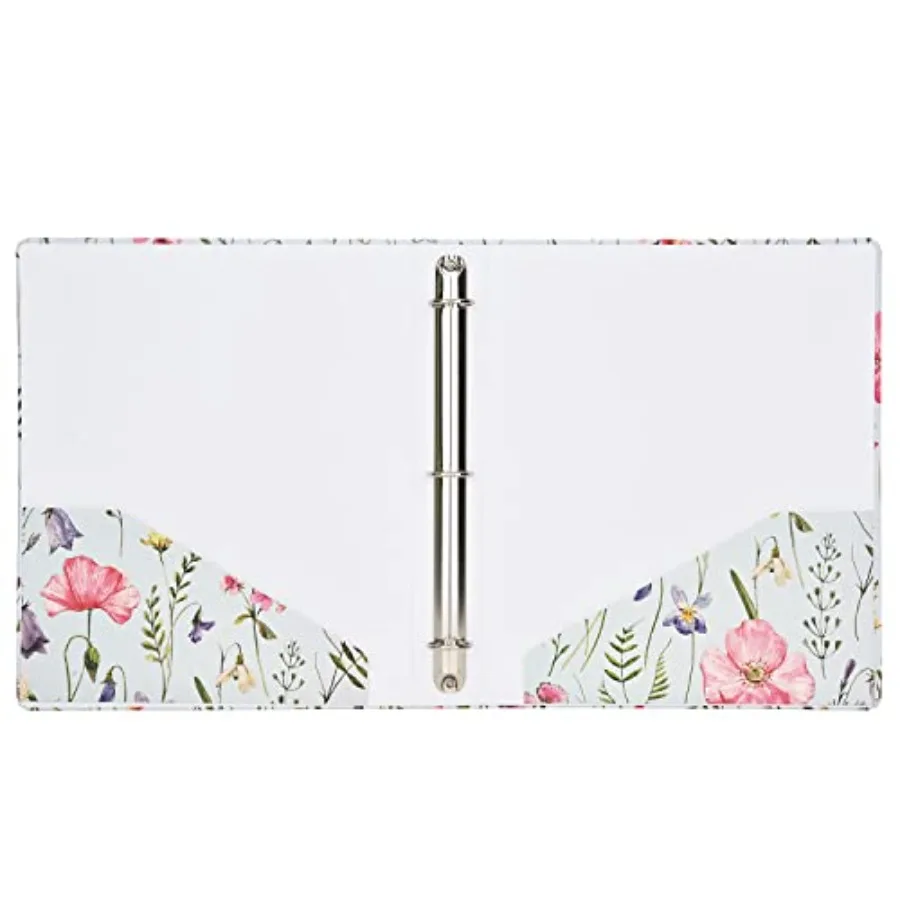 빈티지 레트로 꽃무늬 식물 3링 바인더 하드커버 1인치 원형 링 내부 포켓 포함 꽃무늬 식물 학교 사무실 레시피 C