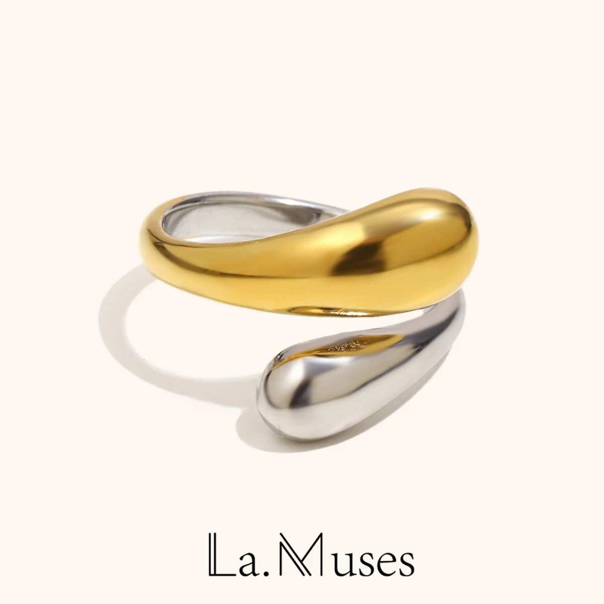 La. Anillo de Acero Inoxidable con Doble Cabeza de Serpiente de Colores Mixtos Muses para Mujer, Chapado en PVD, Accesorio Diario Moderno, Regalo