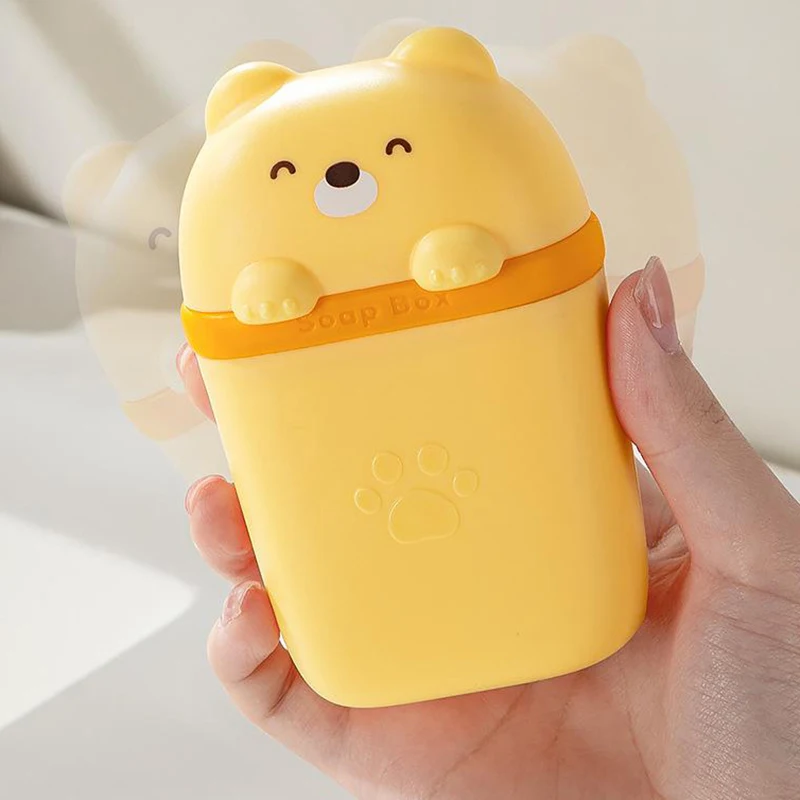 Cartoon Bear Portable Soap Dish Sealed Storage Box Waterproof Travel Home Bathroom Soap Box Camping Portable Storage Soap Box