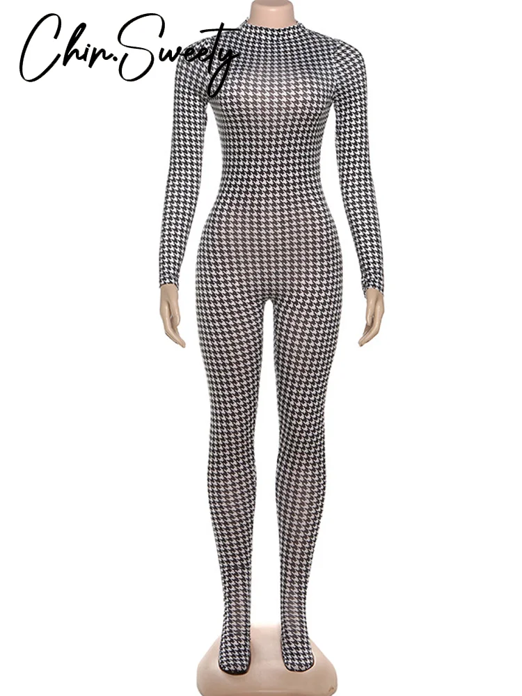 Tuta da donna con stampa geometrica Slim manica lunga colletto alla coreana cerniere pacchetto anca pagliaccetto 2026 tute da donna primavera estate Nuovo