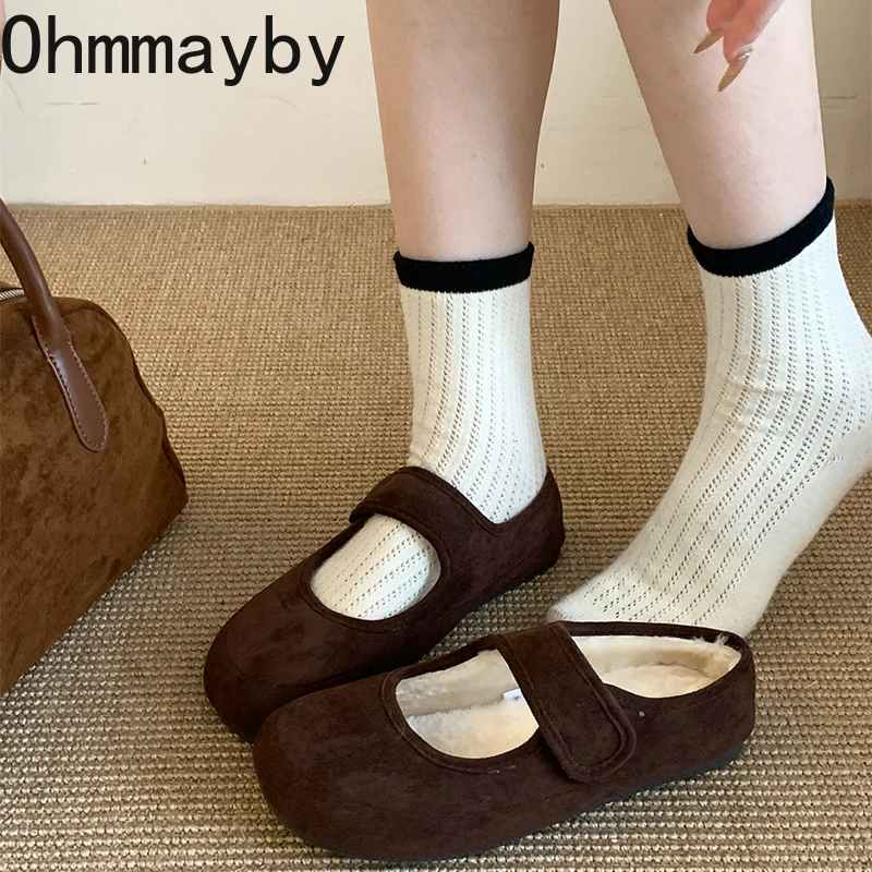 Designer Vintage Warm Women Mary Jane Shoes Fashion Shallow Flats Shoes Concise Soft Sole Cotton Shoes