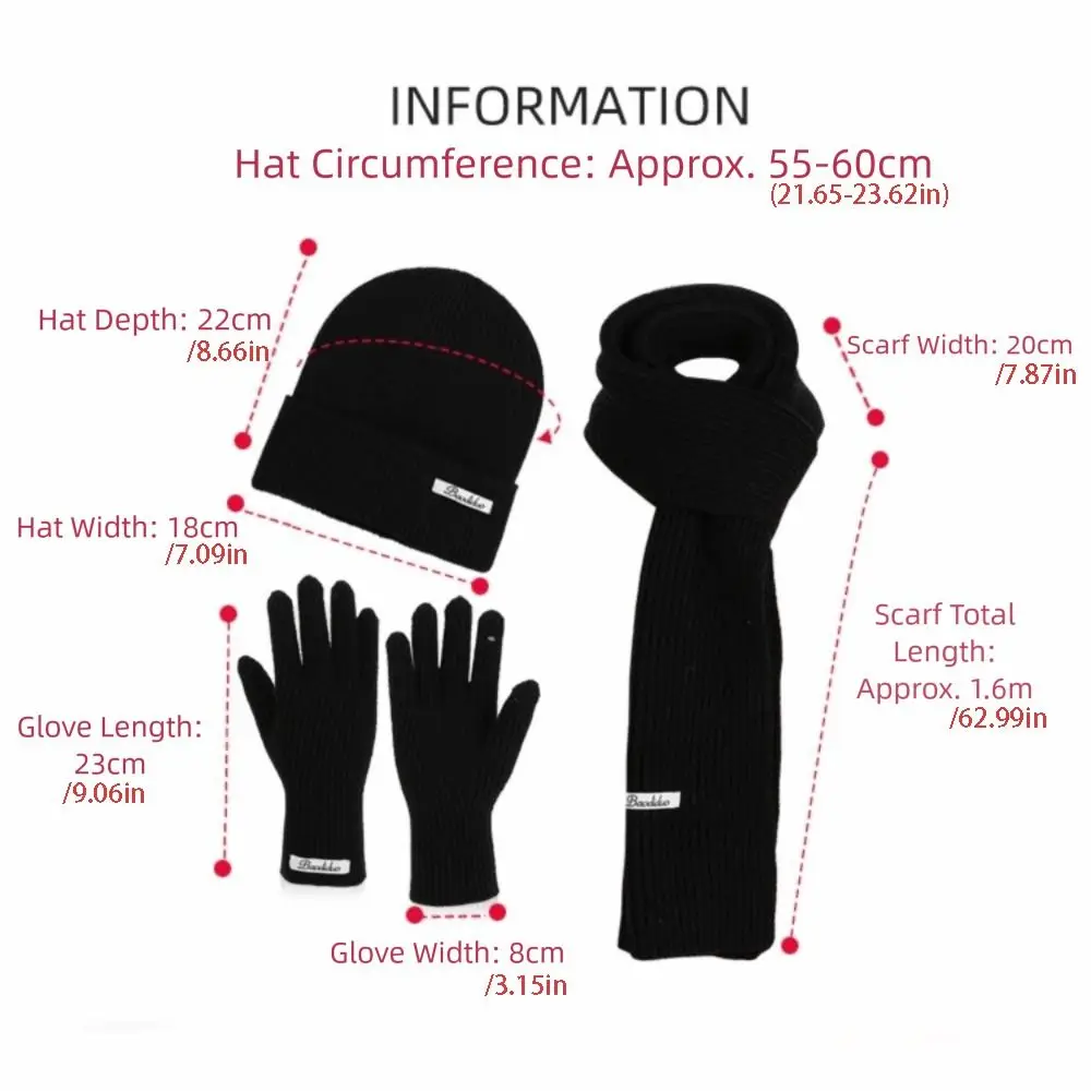 Set Sarung Tangan Syal Topi Pelindung Leher Warna Solid Topi Rajut Termal Tebal Hangat Pelindung Telinga Wol Topi Beanie Musim Dingin Luar Ruangan