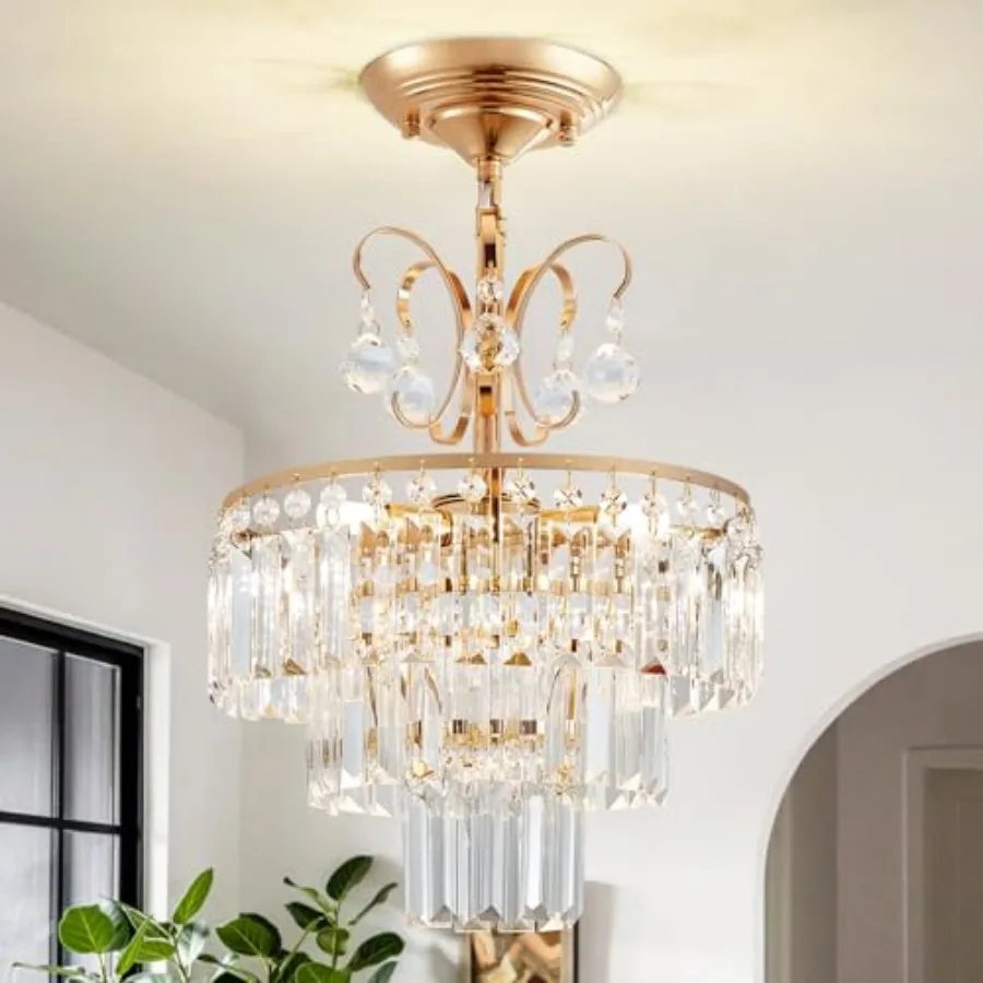 

Хрустальная люстра на 3 лампы, современная трехъярусная полувстраиваемая люстра с цоколем G9, регулируемая по высоте, для гостиной в стиле фермерского дома