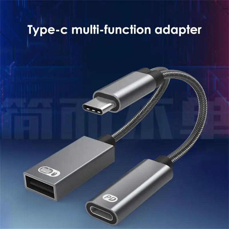 2 In 1 USB C OTG Cable Adapter Type C Male To USB C Female Charging Port 60W PD Fast Charging With USB Splitter Adapter
