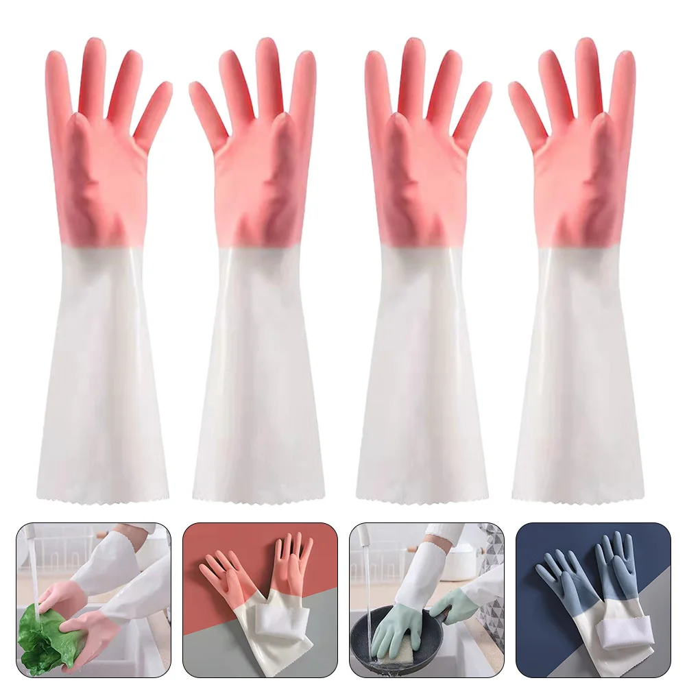 

2pcs Reusable Thicken Dishwashing Gloves Flannelette Lined Waterproof For Kitchen Housework Winter Washing Non-Slip Bowl