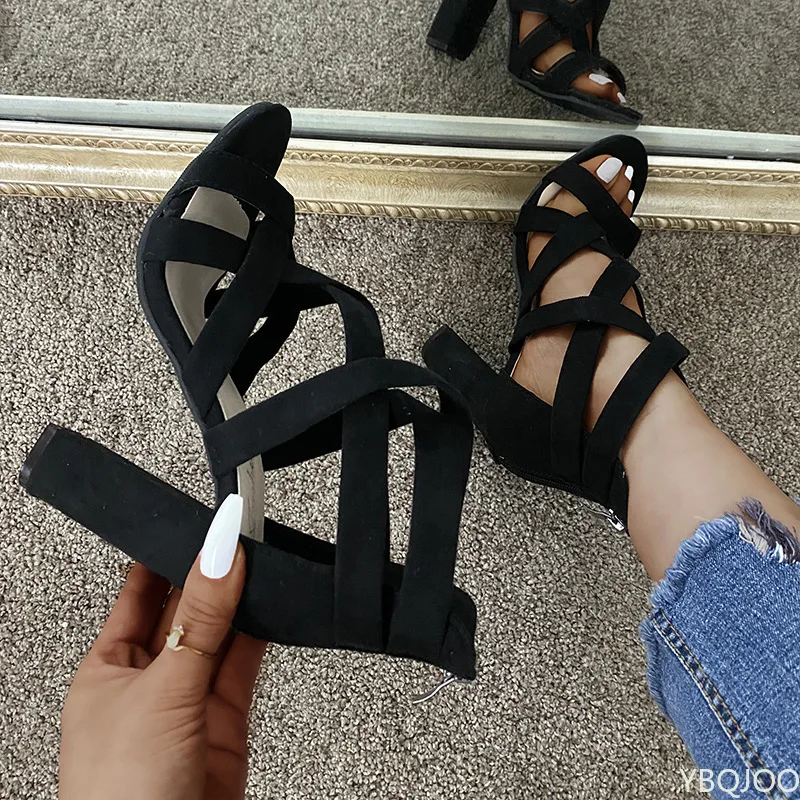 Women Pumps Sandals Summer Open Toe High Heels Low Block Heel Shoes Gladiator Zipper Thick With Sandals Wedges 2022 Mules Shoes