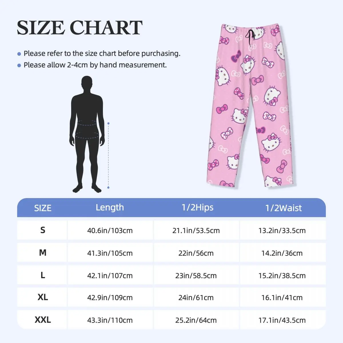 Custom Pink Bow Animated Anime Hello Kitty Pajama Pants Men\'s Sleepwear Lounge Sleep Bottoms Stretch with Pockets