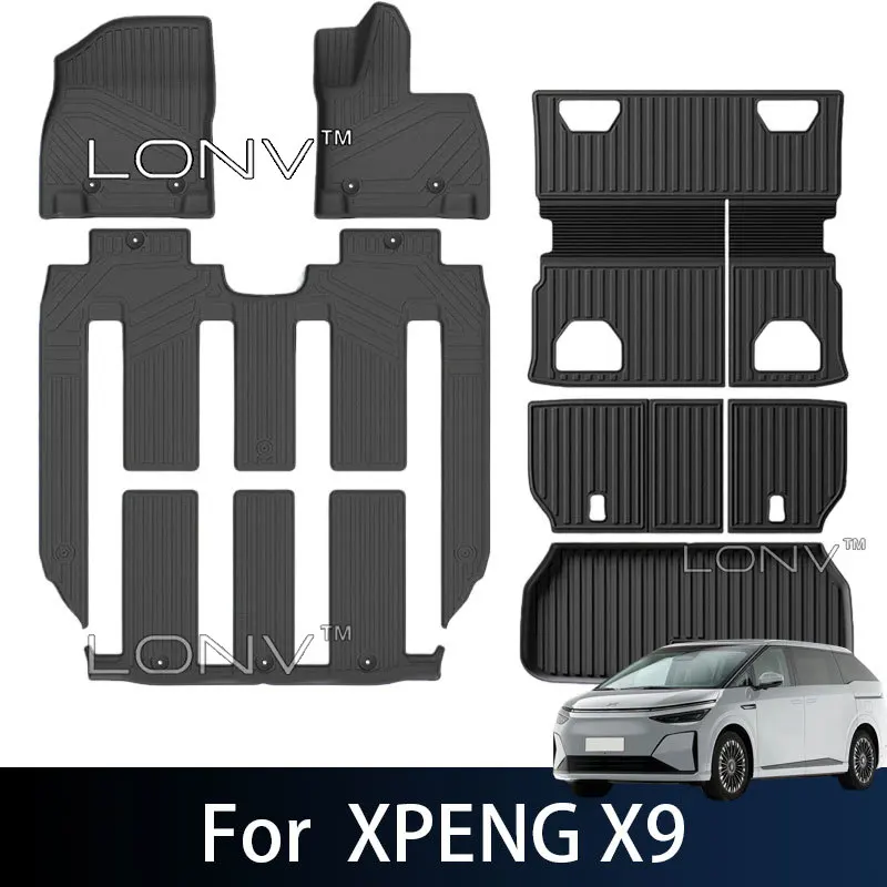 Für Xpeng X9 2026 2027 RHD LHD TPE-Fußmatten Kofferraummatte Allwetter-Antirutsch-Heckboden-Kofferraumeinlagen Wasserdichtes Auto-Zubehör