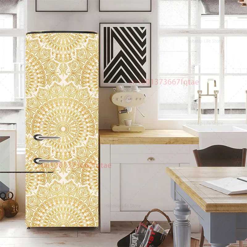 Abstract Feather Fridge Door Art Mural Sticker Leaves Design Wallpaper Kitchen Waterproof Fresh Fruit Poster Refrigerator Decals