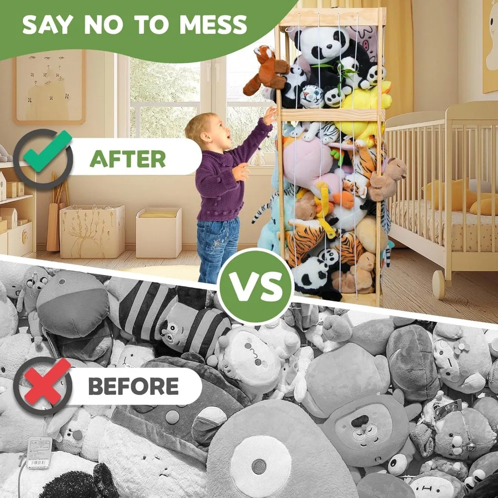 حل تخزين واسع للحيوانات المحشوة والألعاب القطيفة للأطفال: منظم خشبي لغرفة اللعب