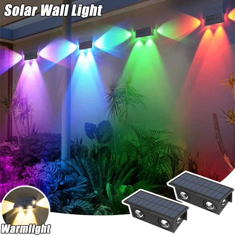 

Solar Wall Lights Outdoor LED Lamp Waterproof Sides Lighting Multicolor Garden for Countyard Porch Fence Wall Decorations