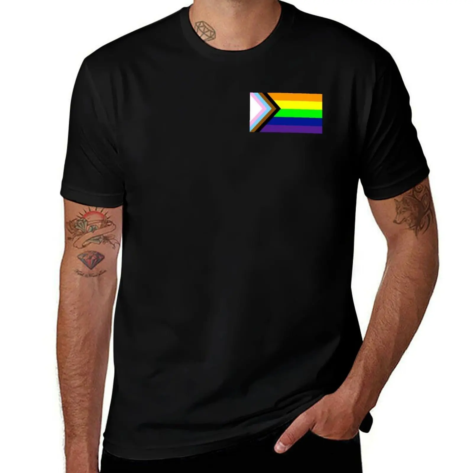 inclusive progress pride flag! T-Shirt Fashion Casual Short Sleeve T-Shirt