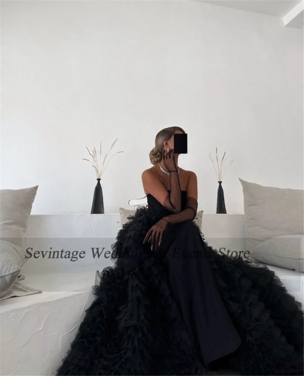 Customized Black Saudi Arabic Evening Dresses Strapless A-Line Formal Women Prom Party Gowns Special Occasion Dresses 2023