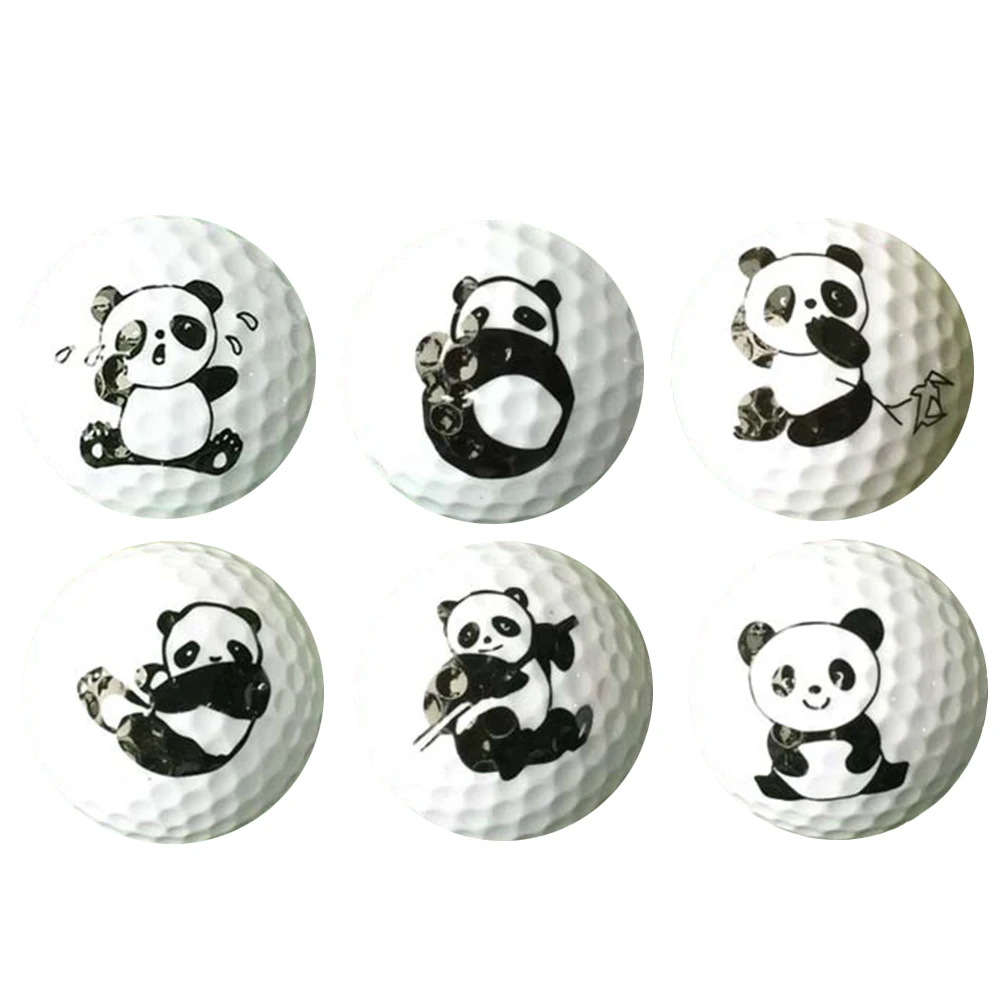 

6 Pcs Golf Gifts Commemorative Ball Cartoon Panda Memorial Two-layer Training Practice