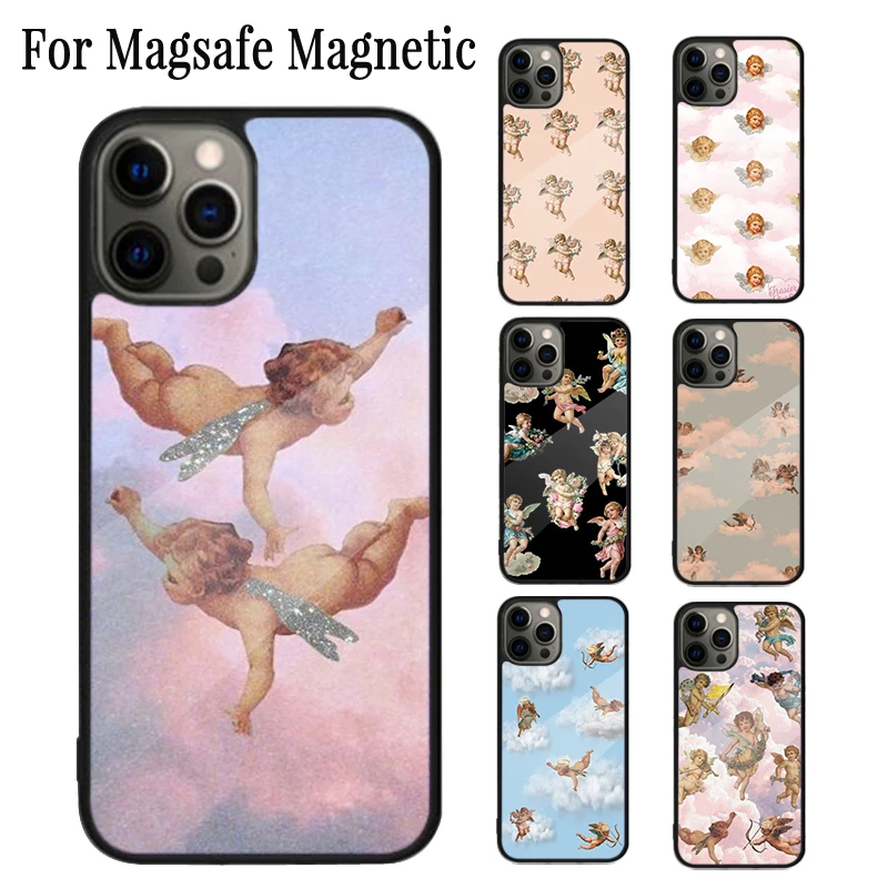 Vintage Painting Angel Paradise Magnetic Phone Case For iPhone 16 15 14 Plus 13 12 Mini 11 Pro Max Magsafe Wireless Cover