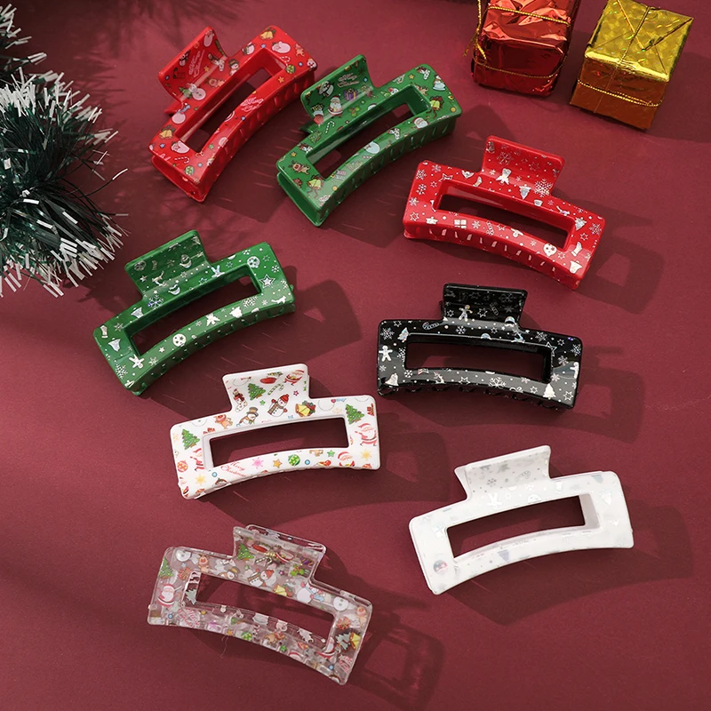 Square Hair Clips Cute Christmas Print Shark Clip Europe and the United States Holiday Hair Claws Cute Headwear