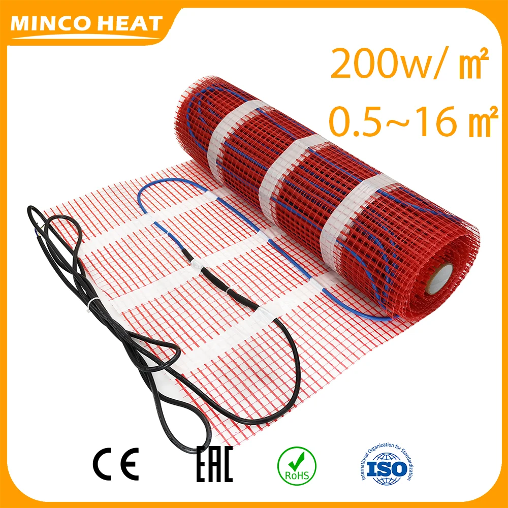 Minco Heat 200w/ ㎡ 0.5~16 ㎡   Płytka cementowa Ogrzewanie podłogowe Kabel elektryczny Ciepła mata Podwójny przewód Elektryczna ciepła mata pasmowa