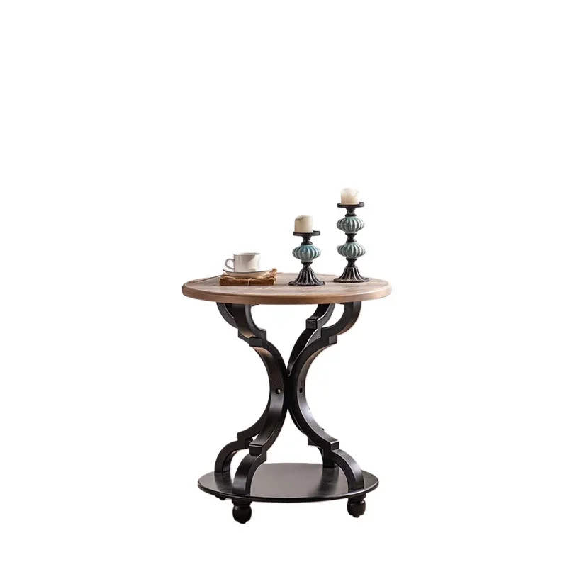 Antique Round Tea Table Modern Luxury Side Table Wooden Top Black Coffee Table